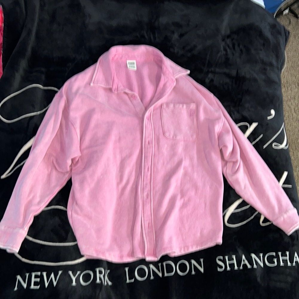 VS PINK Long sleeve button down fleece shirt 💕💖 - Picture 1 of 6